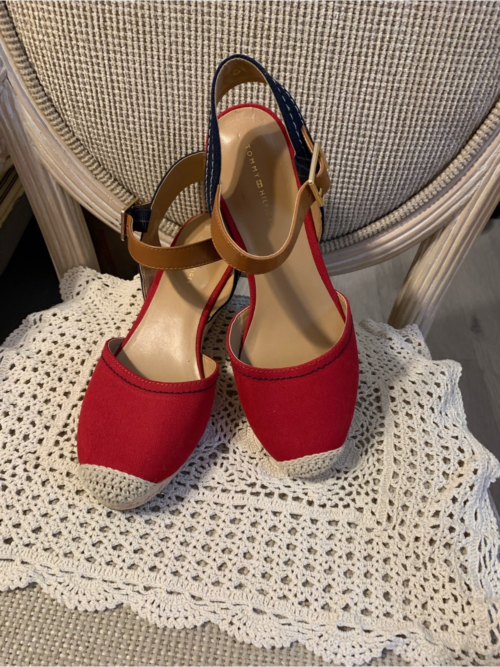 Tommy Hilfiger Red Canvas Nilsa Espadrille Wedge Sandals size 7 1/2
